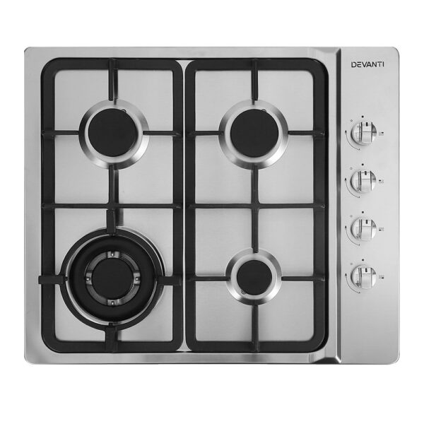 Fanno-60cm Gas Cooktop Stainless Steel 4 Burner LPG Natural Gas Kitchen Stove