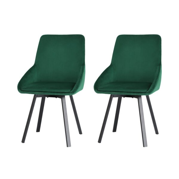 Fanno-Dining Chairs Set of 2 Velvet Swivel Base Green Modern Design Comfortable Seating