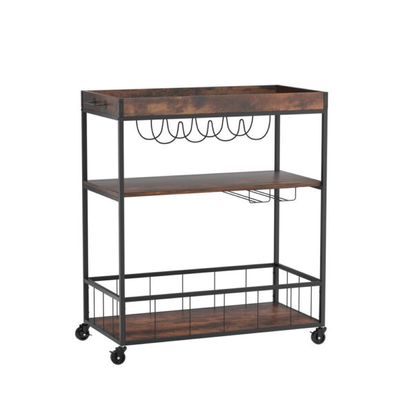 Fanno-Mobile Kitchen Island with Open Shelving Wine Storage and Lockable Wheels