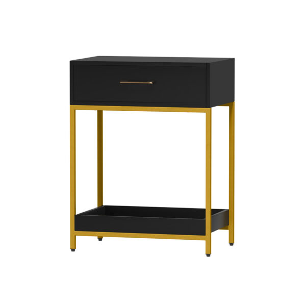 Fanno-Bedside Table with Drawers and Shelf Storage in Black and Gold Contemporary Design