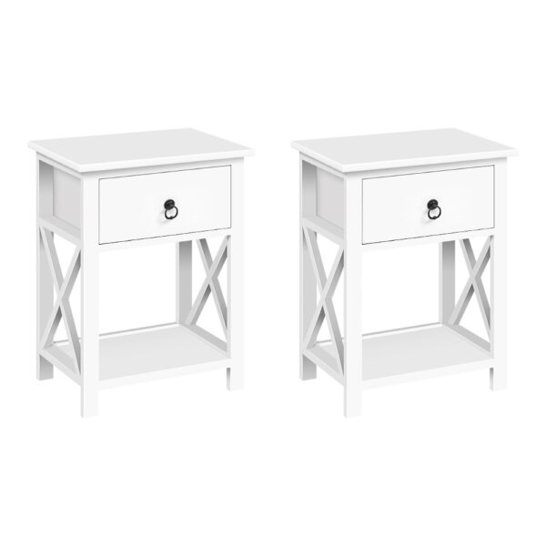 Fanno-Rustic Bedside Table with Drawer and Shelf Solid Wood White Finish Fully Assembled