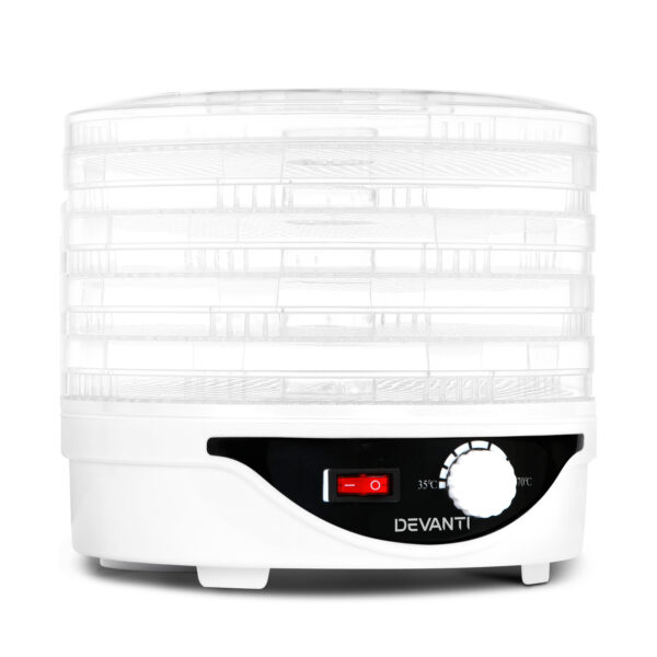 Fanno-5 Tray Food Dehydrator for Fruits Vegetables Meat Healthy Snacks Easy Clean White