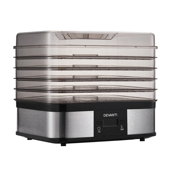 Fanno-5 Tray Food Dehydrator Stainless Steel with Timer and Temperature Control