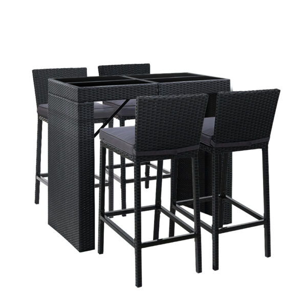 Fanno-5-Piece Outdoor Bar Set with Table and Stools Weather-Resistant Wicker Patio Furniture