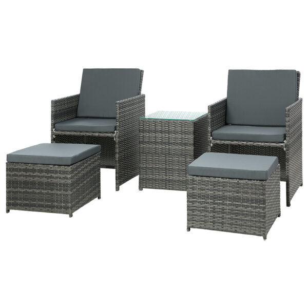 Fanno-5-Piece Wicker Outdoor Furniture Set with Chairs Ottomans and Table Grey