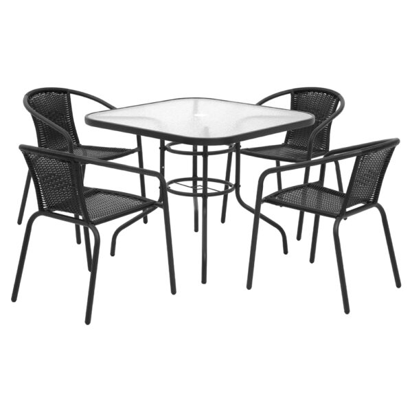 Fanno-Outdoor Dining Set 5 Piece Steel Stackable Chairs Table Patio Furniture