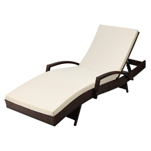 Fanno-Outdoor Sun Lounge Adjustable Wicker Chair with Cushion for Relaxation and Comfort