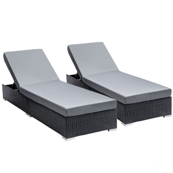 Fanno-Wicker Sun Lounge Outdoor Furniture Adjustable Lounger with Cushions and Covers