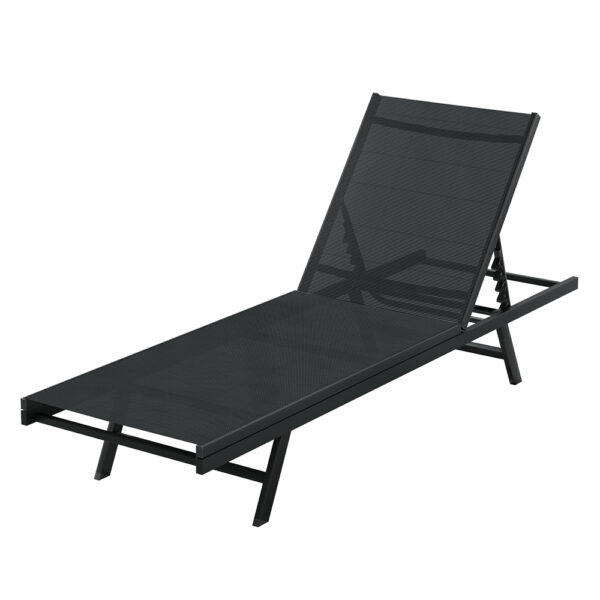 Fanno-Sun Lounger Adjustable Backrest Weather Resistant Steel Frame Outdoor Chair Black