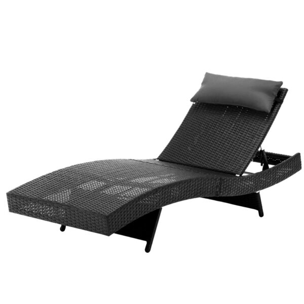 Fanno-Outdoor Sun Lounge Adjustable Wicker Chair with Headrest for Relaxation and Comfort