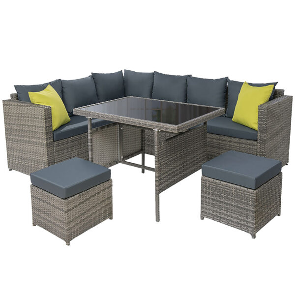 Fanno-Outdoor Sofa Dining Set with Cushions and Glass Table for Garden Patio Use