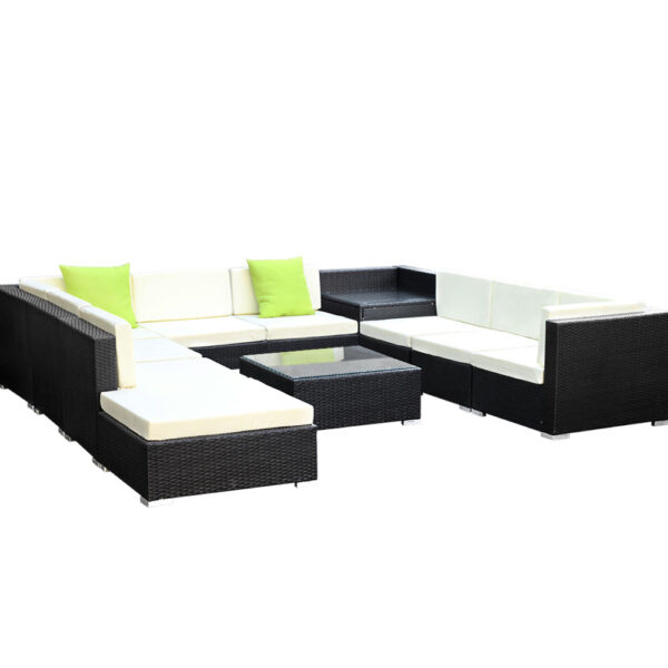 Fanno-11 Piece Outdoor Wicker Sofa Set with Storage Cover for Patio and Garden Use