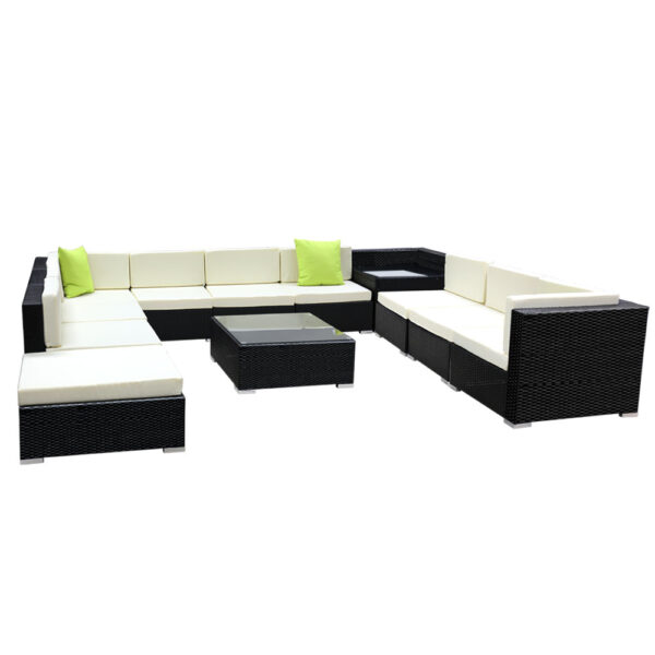 Fanno-12 Piece Outdoor Wicker Sofa Set with Cushions and Storage Cover for Patio Use