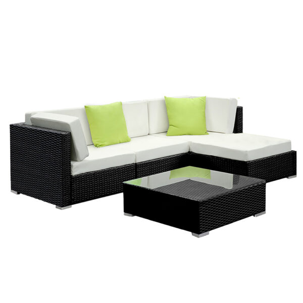 Fanno-Outdoor Furniture Set 5-Piece Wicker Sofa Lounge with Cushions and Cover