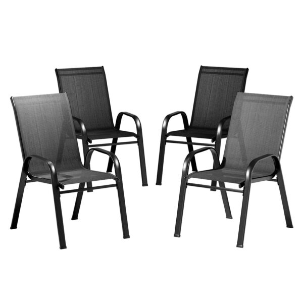 Fanno-Stackable Outdoor Dining Chairs Set of 4 Weather-Resistant Patio Furniture Black