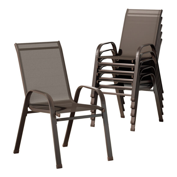 Fanno-Outdoor Stackable Chair Set 6PC Weather Resistant Patio Furniture Brown