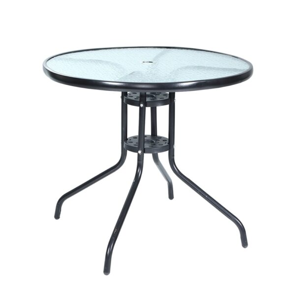 Fanno-Outdoor Bar Table with Tempered Glass Top and Steel Frame for Patio or Garden