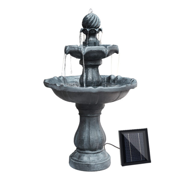 Fanno-3-Tier Solar Fountain with Pump and Battery for Garden Bird Bath 93CM Black