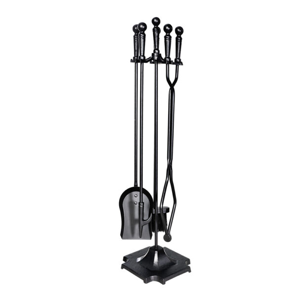 Fanno-Fireplace Tool Set 4 Piece Cast Iron with Stand for Fire Pit and Fireplace Use