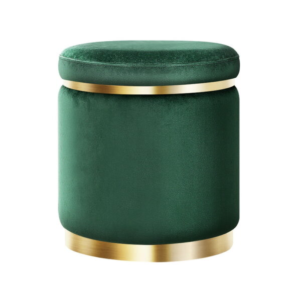 Fanno-Velvet Footstool Round Ottoman for Living Room Bedroom Decor Green Color