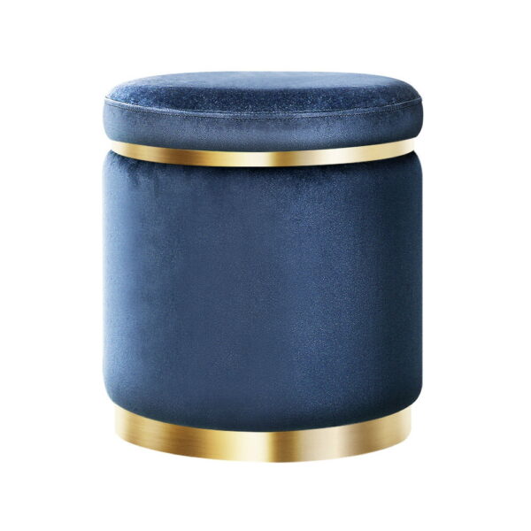 Fanno-Velvet Footstool Round Ottoman for Living Room Bedroom Decor Navy Color