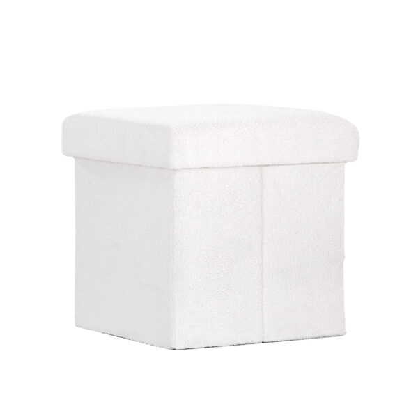 Fanno-Storage Footstool with Hidden Compartment Soft Boucle Fabric White Ottoman