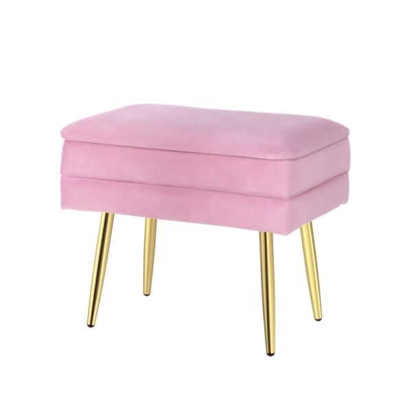 Fanno-Velvet Foot Stool with Storage and Gold Legs for Living Room and Home Decor