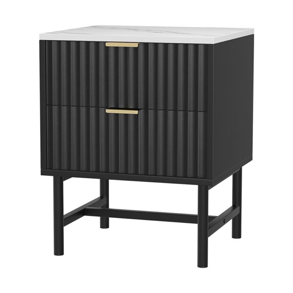 Fanno-Bedside Table with 2 Drawers Black MDF Frame for Bedroom Storage and