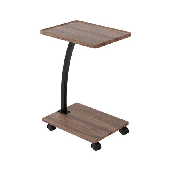 Fanno-C Shaped Coffee Table with Wheels MDF Metal Space Saving Modern Design Walnut Black