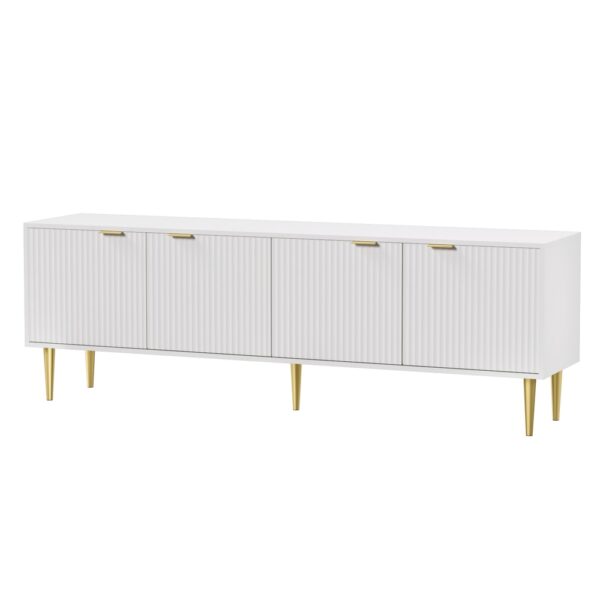 Fanno-Entertainment Unit 4-Door Cabinet with Cable Management and Metal Legs White Gold