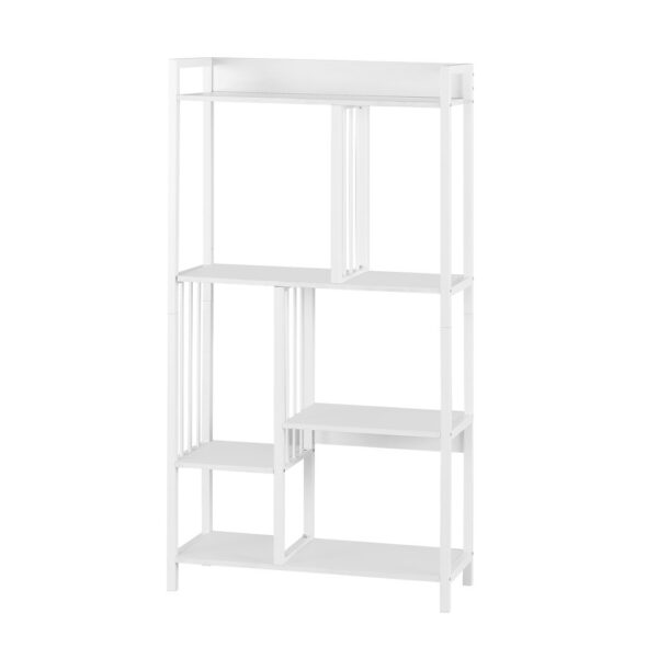 Fanno-5-Tier Bookshelf with Multi-Compartment Layout and Metal Frame in White