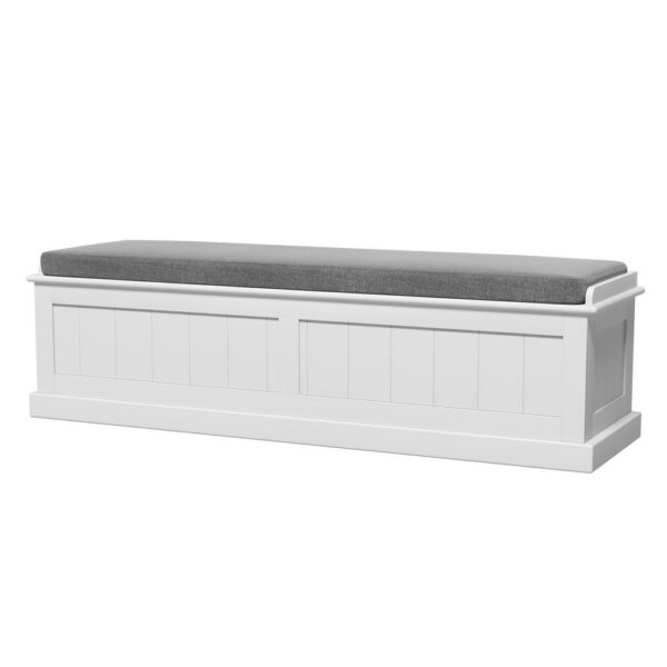 Fanno-Storage Ottoman with Hinged Lid Faux Linen Upholstered Grey 140cm Compact Design