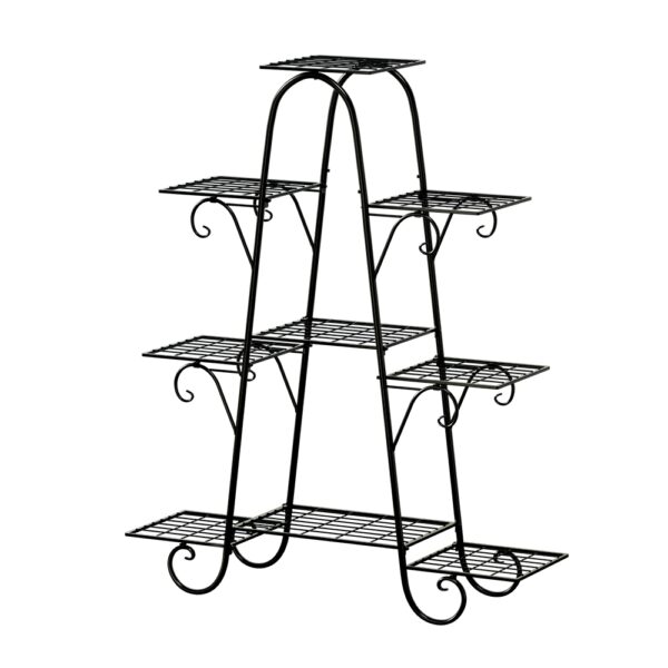 Fanno-9-Tier Metal Plant Stand for Indoor Outdoor Use Black Floral Design Shelves