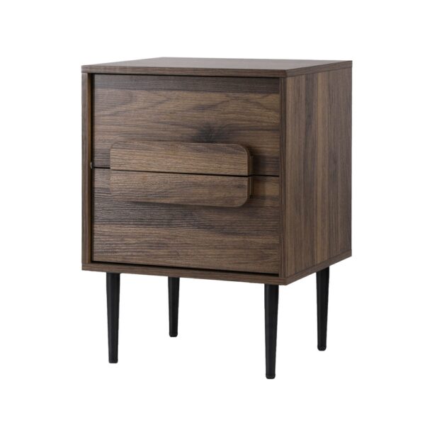 Fanno-Bedside Table Nightstand 2 Drawers - Walnut