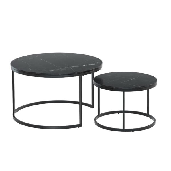 Fanno-Nesting Coffee Table Set of 2 with Marble Effect and E1 MDF for Living Room