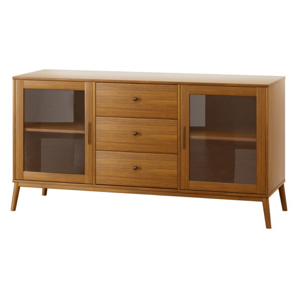 Fanno-Buffet Sideboard with Glass Doors Ample Storage Adjustable Shelves Oak Finish