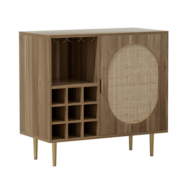 Fanno-Buffet Sideboard with Wine Rack and Rattan Doors for Coastal Bohemian