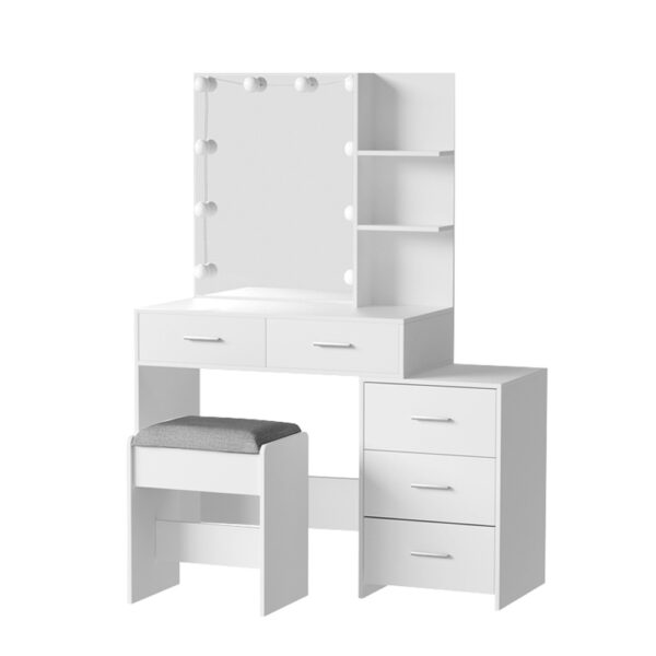 Fanno-LED Dressing Table with Makeup Mirror and Stool Set for Beauty Routine White