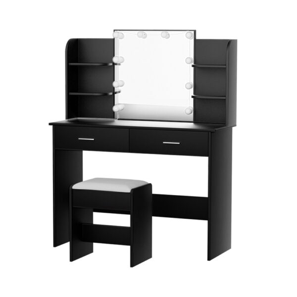 Fanno-Dressing Table with LED Mirror and Stool Hollywood  Makeup Vanity Black