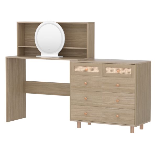 Fanno-Dressing Table Set Stool LED Mirror Pine