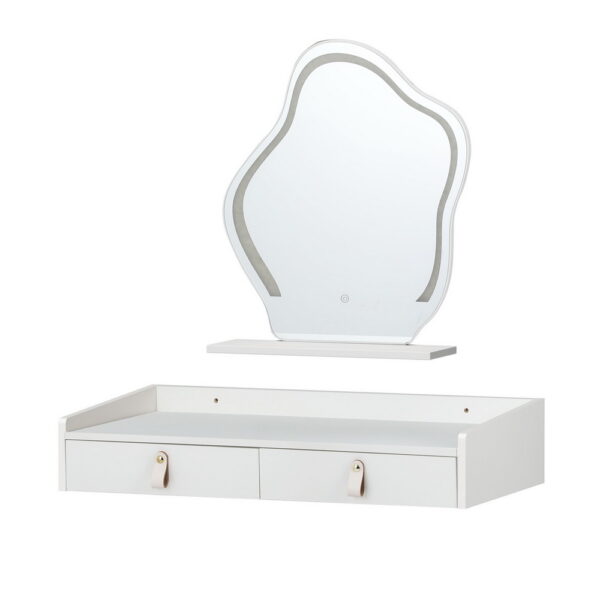 Fanno-Floating Vanity Table with LED Mirror USB Charging and Storage Drawers White