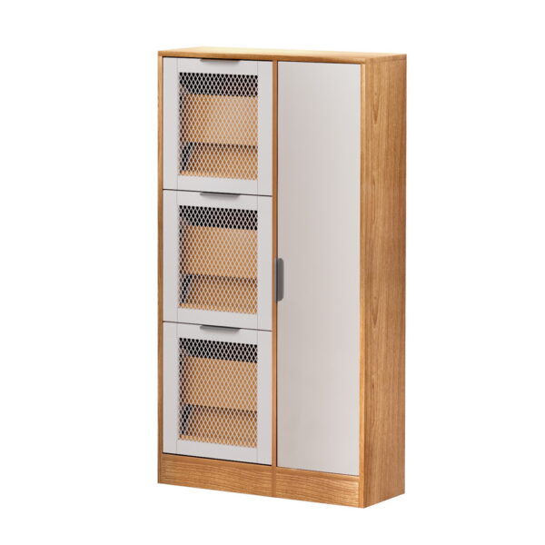 Fanno-Shoe Cabinet with Ventilated Doors and Storage for 6 Pairs in White and Pine