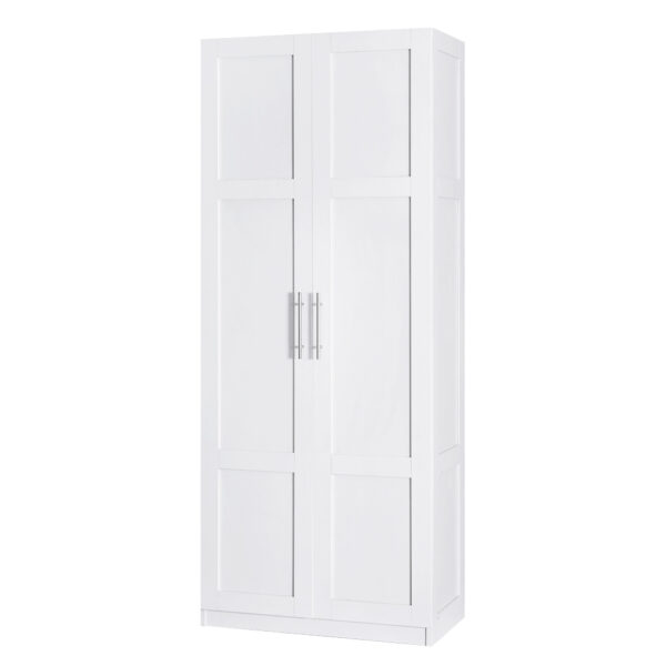 Fanno-2 Door Wardrobe Storage Cabinet White Adjustable Shelves Easy Assembly 180cm High