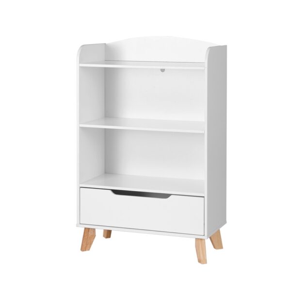 Fanno-Kids Bookshelf 3 Tier Storage Organizer for Children with Drawer Easy Assembly White