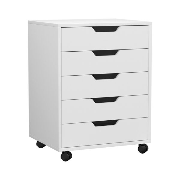 Fanno-Mobile Filing Cabinet with 5 Drawers and Rolling Casters for Easy Storage White