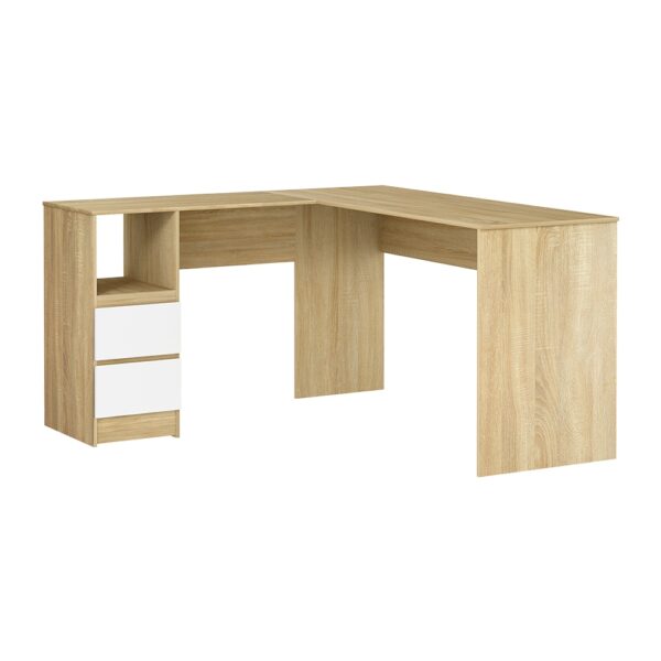 Fanno-L-Shaped Computer Desk with Drawers and Storage Shelf for Home Office Space