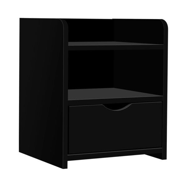 Fanno-Black Bedside Table with Drawer and Shelf Durable 15mm Thick Board Furniture