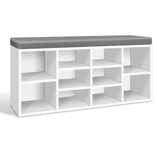 Fanno-Shoe Shelf Bench with 10 Compartments and Detachable Fabric Seat for Storage