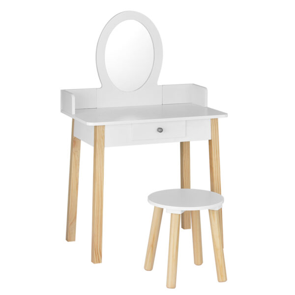 Fanno-Kids Dressing Table Set with Mirror Storage Drawer and Wooden Legs for Playtime