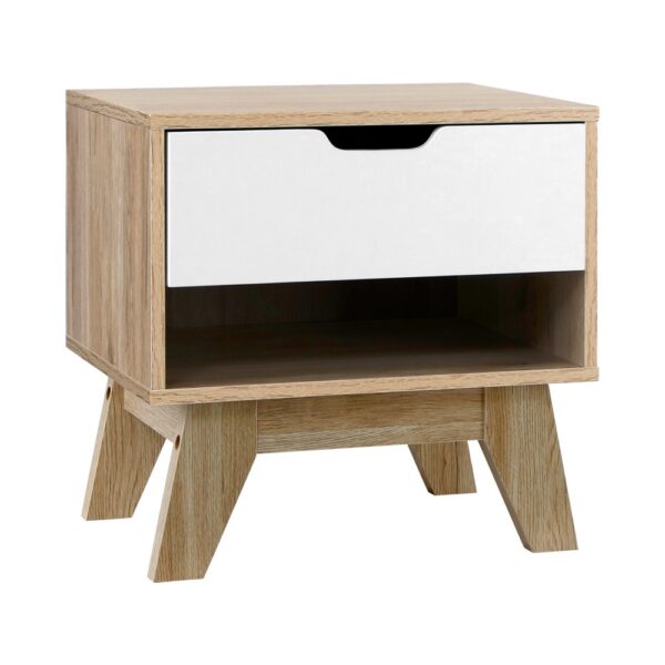 Fanno-Compatible Bedside Table with Drawer and Shelf Modern Design White and Wood